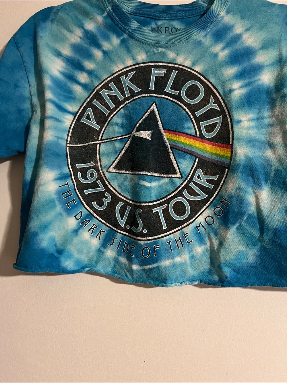 Pink Floyd Blue & White Tie-Dye Crop Top with Prism Logo-women’s - Picture 3 of 4